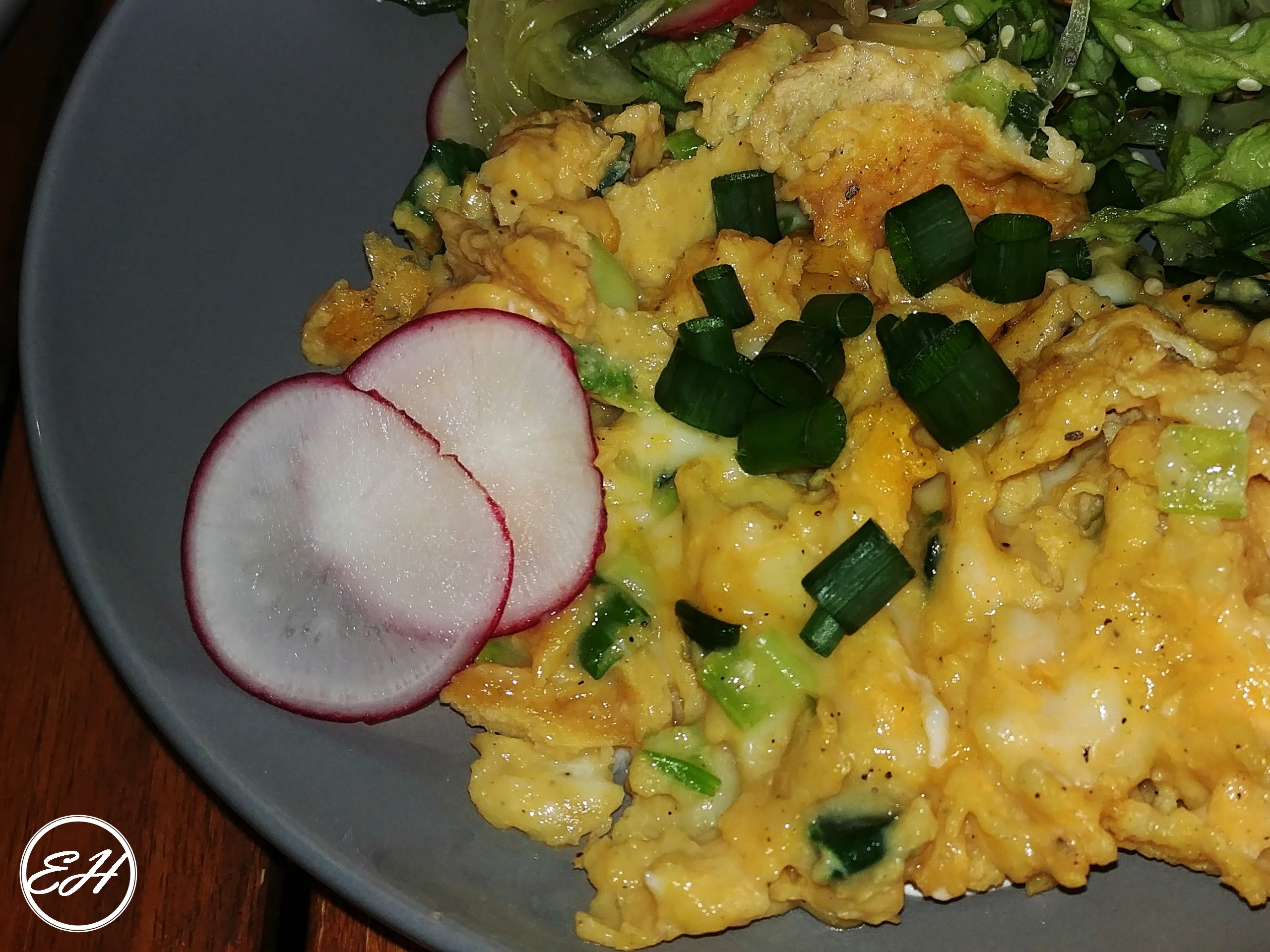 Scrambled Eggs with Cheese and Green Onions - Extravagance House